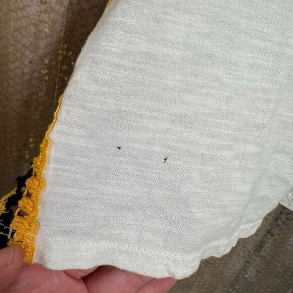 Free People Black Yellow Ivory Bora Bora Racerback Crochet Linen Blend Trim Tank - Picture 4 of 11